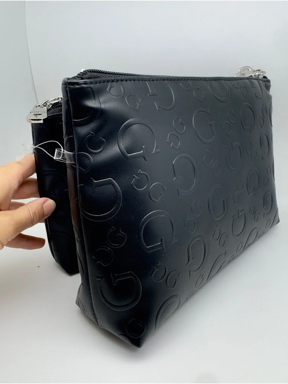 NWT GUESS 2pc Black with Logo Design Forber Travel Bag Cosmetic Pouch Unisex